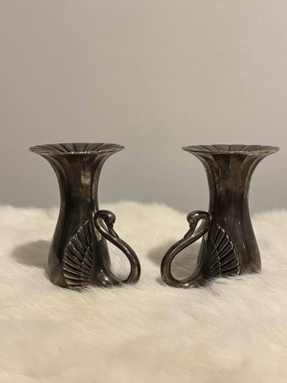 Whimsical Elegant Vintage Heavy Silver Plate Swan Candle Holders - Set of 2